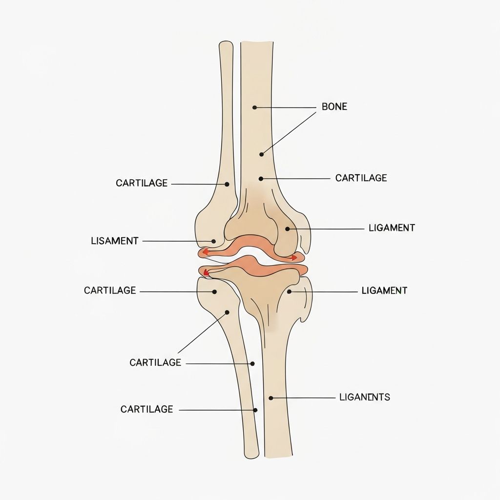 Simplified anatomical illustration of joint structure with cartilage and ligaments